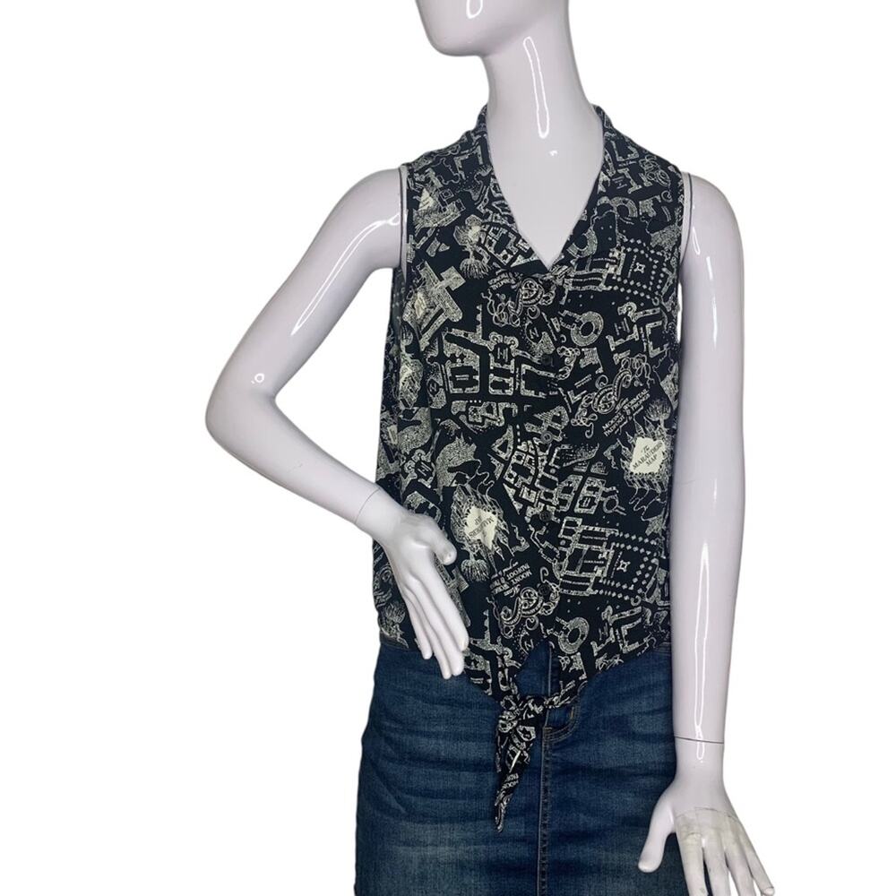 Harry Potter The Marauder's Map Print Top Sleeveless Buttons Down Size XL Junior